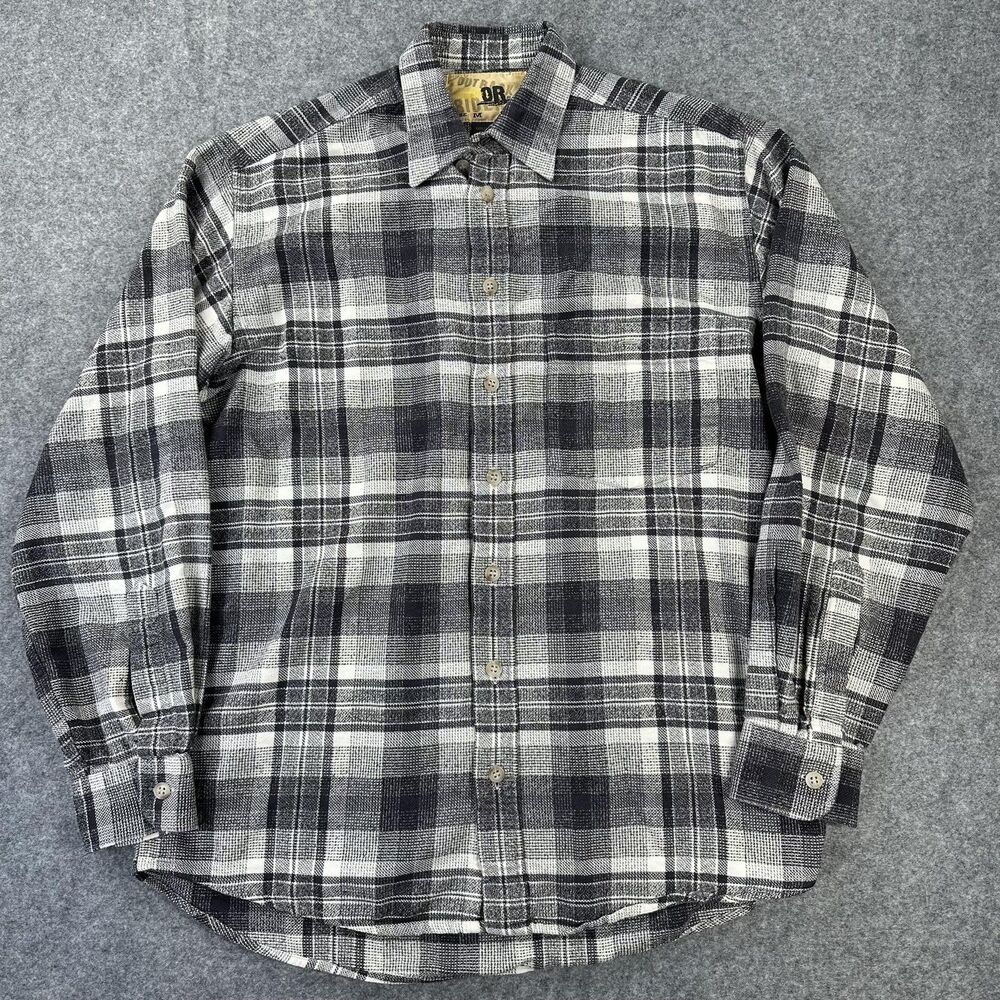 Outback Rider Flannel Shirt Mens Medium Gray Black Plaid Long Sleeve Button Up